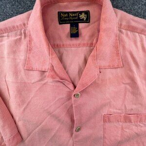Nat Nast Luxury Originals Mens Large Short Sleeve Silk Cotton Button Up Pink